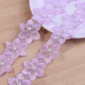 Purple beaded embroidery lace flower trim detail, exquisite floral accessory for DIY crafts. - Size Approx 3.5cm 2 Yards Per Roll / Light Purple