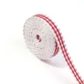 Nastro a quadri rosso e bianco con bordo smerlato per cucito, fai da te e decorazioni. - 5 Yard/Rotolo / Rosso Brillante