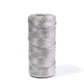 Cordón metálico plateado en primer plano, hilo brillante no elástico para regalos y etiquetas. - 1.5mm/Carrete / Plateado