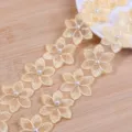 Detailed close-up of embroidered six-petal flower lace trim with pearl beading for DIY crafts. - Size Approx 3.5cm 2 Yards Per Roll / Yellow