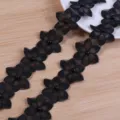 Black embroidered beaded lace trim six-petal flower lace for DIY garment accessories necklace. - Size Approx 3.5cm 2 Yards Per Roll / Black