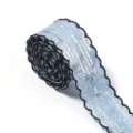 Jeans Pailletten Borte mit schwarzem Bogenrand für DIY Schleifen, Haarschmuck und Kleidungszubehör. - Hellblau Schwarzer Rand Paillette