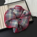 Coletero de cuadros dulce para mujer, banda elástica grande para el pelo, accesorio elegante - Cuadros Rojo Azul (1412)