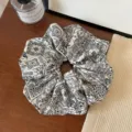 Black and white paisley print fabric hair scrunchie stylish vintage hair accessory for women. - White (1378#)
