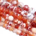 Perline sfuse in agata rossa e bianca screpolata, dettaglio macro per gioielli e bracciali. - Diametro 6mm Dimensione del Foro Circa 0.8mm (Circa 60 Perline) / Fiore di Ghiaccio Rosso