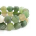 Close up detail of natural frosted green agate round beads gemstone diy jewelry making - 60 Counts / Light Green Striped Agate