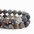Close-up detail of natural frosted banded agate loose beads, ideal for handmade DIY jewelry. - 60 Counts / Navy Blue Striped Agate