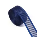 Détail de ruban en organza rayé bleu marine, idéal pour nœuds de cheveux DIY et emballage cadeau. - Largeur 2.5cm 10 Yards/Rouleau / Bleu Marine
