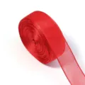 Red organza ribbon detail, sheer chiffon fabric roll for gift wrapping, bouquet and DIY crafts. - Ribbon Width 2.5cm 10 Yards/Roll / Bright Red