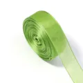 Nahaufnahme einer hellgrünen Organzaband-Rolle, feine Textur ideal zum Geschenke verpacken. - Bandbreite 2,5 cm 10 Yards/Rolle / Obstgrün