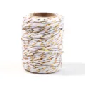 Close-up of white and gold metallic string, perfect for gift wrapping and DIY crafts. - Line Width: 2mm 20m/Roll / White