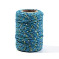 Detail view of blue and gold metallic twisted cotton cord for DIY crafts, gift packaging and decor. - Line Width: 2mm 20m/Roll / Blue