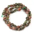 Hilo de cuentas naturales de piedra irregular para creacion de collares y pulseras de bricolaje. - Diámetro aprox. 5-10mm, agujero aprox. 0.8mm (aprox. 45 piezas) / Piedra verde flor irregular