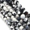 Perline di agata nera e bianca pietra naturale perle rotonde sfuse per gioielli fai da te - Diametro 6mm Dimensione del Foro Circa 0.8mm (Circa 60 Perline) / Fiamma Bianca e Nera