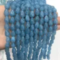 Brins de perles en pierres précieuses bleu clair en forme de goutte pour colliers DIY. - Ellipse / Diamètre 8*10mm, Trou 1.0mm (Environ 40 Perles) / Bleu foncé