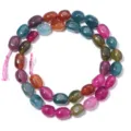 Perles de pierres précieuses multicolores ovales irrégulières pour bracelet collier bijoux - Colonne rectangulaire irrégulière / Diamètre 8*12mm, Trou 1.0mm (Environ 33 Perles) / Arc-en-ciel