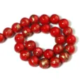 Red gold line synthetic stone round loose beads for DIY bracelet jewelry making detail view. - 6mm / Red Gold Line Turquoise