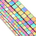 Rainbow electroplated hematite square cut loose beads detail shot for DIY jewelry. - Cube Bead / 4mm (Approx 92pcs) / Colorful