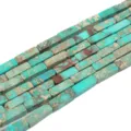 Natural Imperial Jasper rectangle column loose beads 13x4mm for DIY handmade jewelry making. - 29 Pieces/Pack / Pine Blue