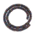 Close-up detail of electroplated rainbow hematite faceted abacus beads for DIY jewelry making. - 3x2mm (Approx 180 Pieces/Pack) / Rainbow