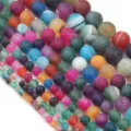 Natural frosted agate loose beads, colorful striped gemstone round beads for DIY jewelry making. - 60 Counts / Frosted Multicolor Agate