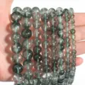 Green phantom crystal loose beads detail close up showing size variations and inner natural quartz. - Diameter 8mm (approx. 45 pcs) / Imitation Green Phantom Crackled Quartz