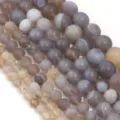 Perline di agata naturale pietre rotonde striate per creazione di gioielli artigianali fai-da-te. - Agata Striata Grigia