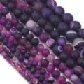 Perle rotonde in agata opaca naturale per la creazione di gioielli collana fai da te - Agata Viola a Strisce