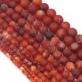 Perle sfuse di agata rossa opaca naturale rigate corniola tonda accessori gioielli fai da te. - Agata a strisce rosse