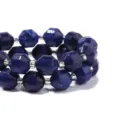 Bracciale di perle di pietra blu sfaccettata con distanziatori argentati, doppio fil. - Diametro 6mm Foro 0.6mm (Circa 45 Pz) / Lapislazzuli