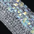 Faceted square crystal loose beads AB plated sparkling DIY bracelet jewelry making accessories - 4mm (Approx 93 Beads) / Square Transparent AB Crystal Bead