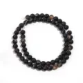 Natural black agate gemstone round beads detail for DIY jewelry making and bracelet strands. - Black Agate (T5131) / 6mm Hole Approx. 1.0mm (Approx. 60 Beads)