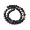 Detailed close-up view of natural black agate round gemstone beads strand for DIY jewelry making. - Black Agate (T5131) / 8mm Hole Approx. 1.2mm (Approx. 45 Beads)