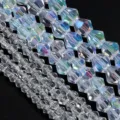 AB Coated Faceted Crystal Beads Strands DIY Jewelry Making Bracelet Accessories Sparkly - 3mm OD (Approx. 105 Pieces) / Transparent Half AB Crystal Point Bead