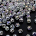 Cuentas de vidrio de cristal facetadas color AB brillante sueltas para fabricacion de joyas. - Diámetro Aprox. 6mm Agujero Aprox. 1.3mm 50 Piezas/Paquete / Blanco AB