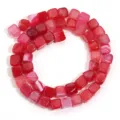 Detailed close-up view of vibrant red square dragon vein agate beads for DIY crafts. - 8mm Square Beads (Approx. 46 Pcs/Pack) / Watermelon red