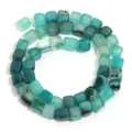 Detail view of square dragon vein agate stone beads strand, ideal for DIY jewelry crafting. - 8mm Square Beads (Approx. 46 Pcs/Pack) / Dark Green