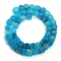 Close-up detail of blue cube agate stone beads, perfect for DIY jewelry crafting. - 8mm Square Beads (Approx. 46 Pcs/Pack) / Lake Blue