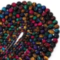 Colorful tiger eye stone round beads detail, perfect for DIY handmade bracelets and jewelry. - 4mm / Colorful Tiger Eye