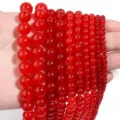 Perles rondes en calcédoine rouge naturelle brins en vrac pour fabrication de bijoux DIY. - Perles Rondes environ 85 Pcs / Longueur environ 38cm Diamètre 4mm