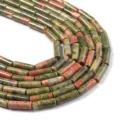 Natürliche Unakit grün und rosa Zylinder Perlen für DIY handgemachte Schmuck Armbänder - 4*13mm (Ca. 29 Stück) / Unakit