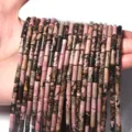 Natürliche zylindrische Steinperlen für DIY handgemachte Armbänder und Halsketten Schmuck. - 4*13mm (Ca. 29 Stück) / Rhodonit mit schwarzen Linien