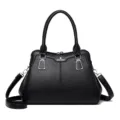 Classic black PU leather women handbag, stylish minimalist shoulder crossbody bag. - Black