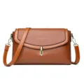 Brown leather shoulder bag for women, stylish crossbody bag with metal lock and flap design. - Brown - Standard Version