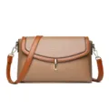 Women leather shoulder bag stylish crossbody handbag with metal lock and contrast color design. - Khaki - Standard Version