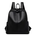 Sac à dos femme en cuir souple motif litchi noir, sac de voyage décontracté et élégant. - Noir