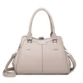 Elegant light grey women's handbag, premium leather top handle shoulder crossbody bag. - Light Gray