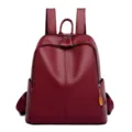 Sac à Dos en Cuir Souple Motif Litchi Rouge Vin Femme Mode Voyage Loisir Sac - Rouge