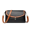 Stylish women's black and brown shoulder crossbody bag with elegant metal lock and strap. - Black - Standard Version