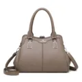 Stylish women's taupe handbag with top handles and shoulder strap for daily casual commuting. - Dark Gray